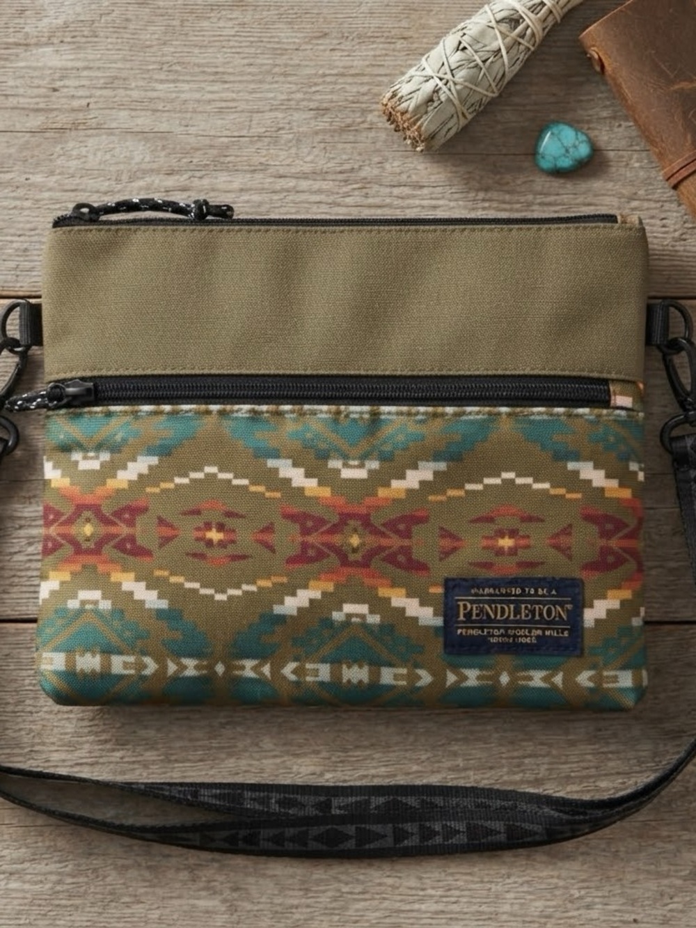 Pendleton Olive, Teal & Red Patterned Messenger Crossbody